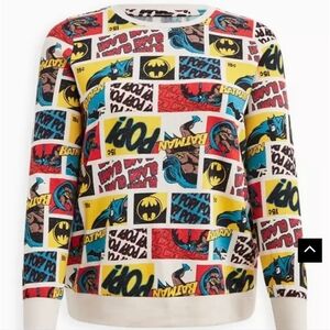 torrid Batman Comic Strip Pullover in Yellow, Red, Blue, Black, Cream